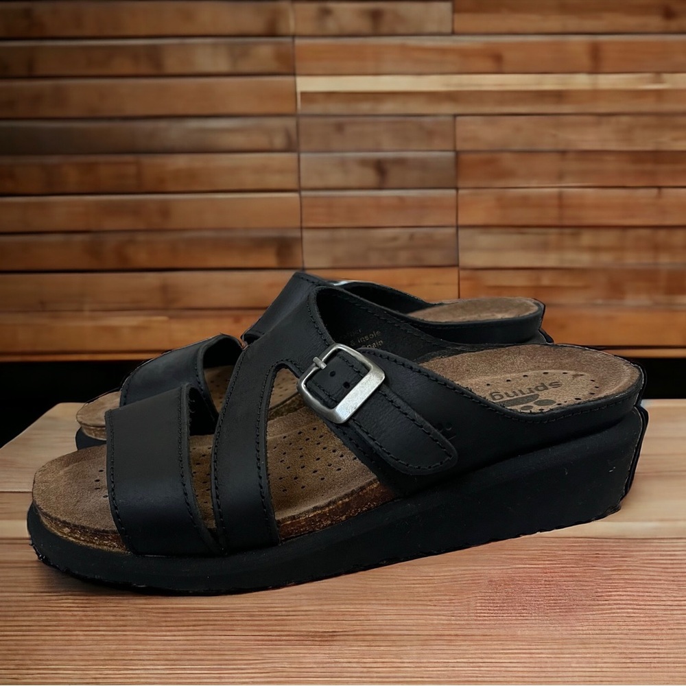 Spring Step Slides Black Leather US Size 7 and EU Size 37 Made In Spain - Picture 4 of 13